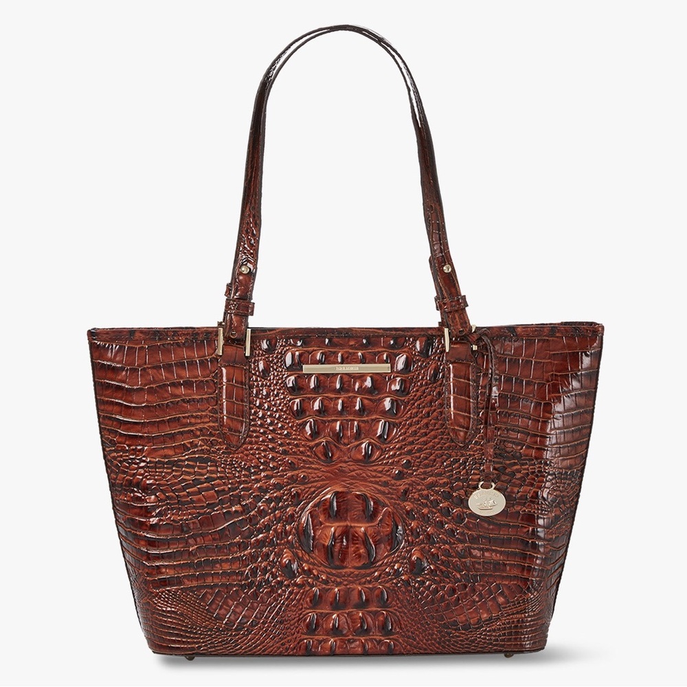 Brahmin Medium Asher- Brown Crocodile Embossed Leather Tote